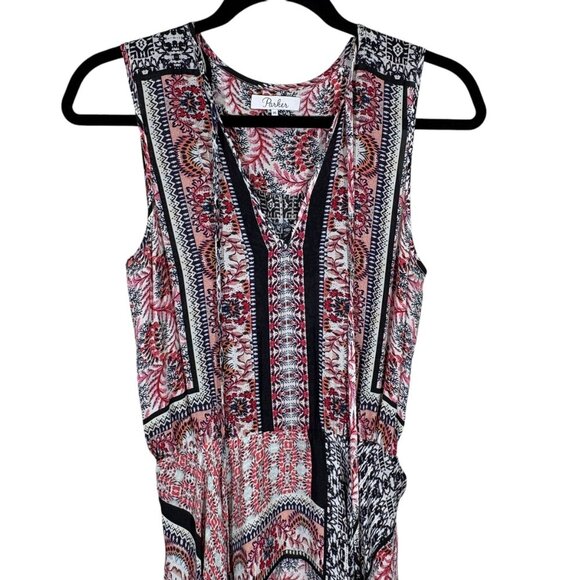 Parker 100% Silk Colorful Floral Patchwork Sleeveless Midi Dress Women's Size XS - Picture 3 of 7